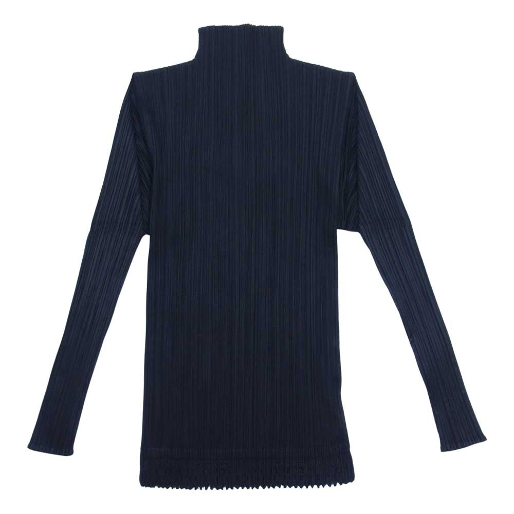 PLEATS PLEASE プリーツプリーズ イッセイミヤケ ISSEY MIYAKE PP64-JK635 プリーツ加工 メッシュ切替 カットワーク ボトルネック 長袖 ブラック系 3【美品】【中古】