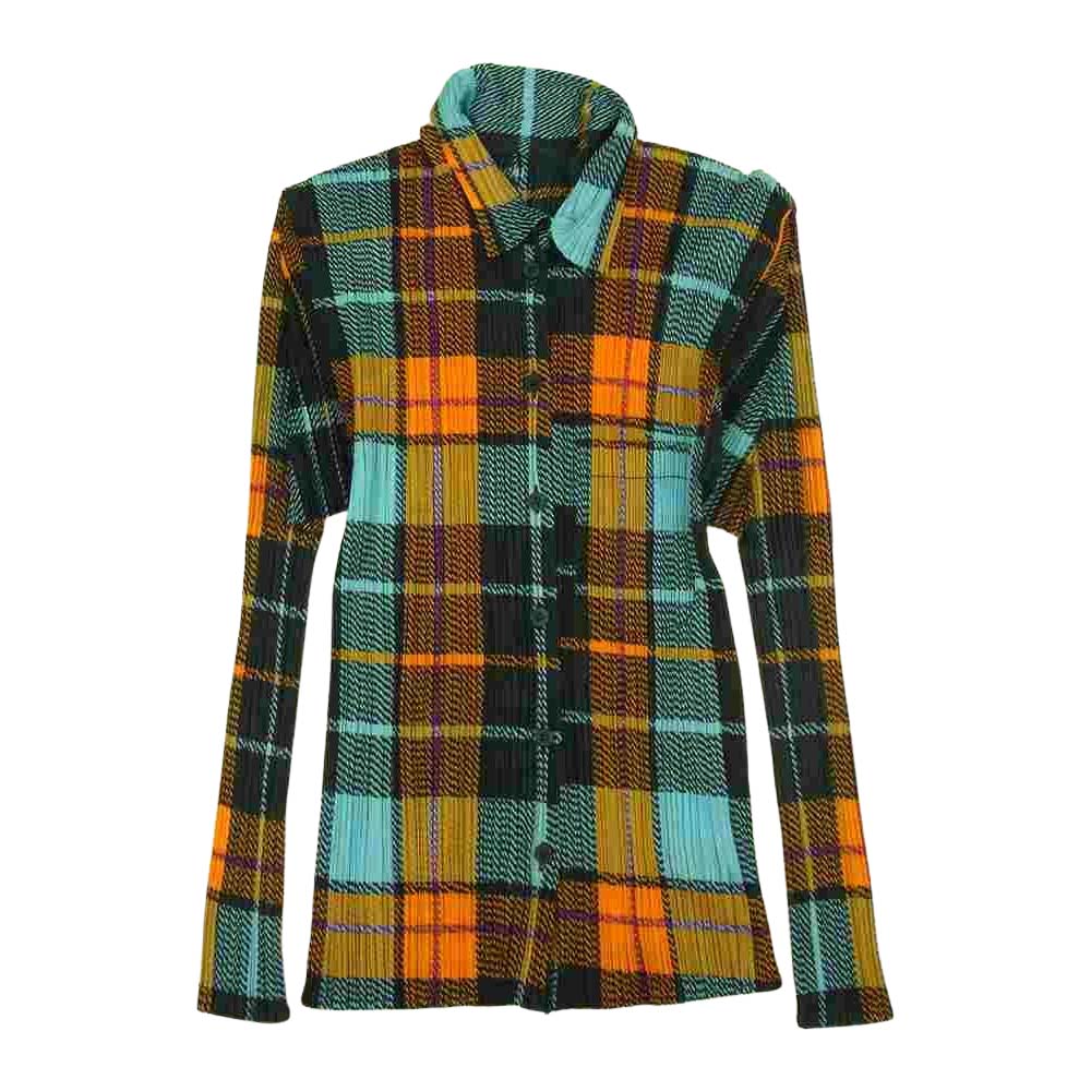 PLEATS PLEASE プリーツプリーズ イッセイミヤケ PP61-JG413 プリーツ加工 スカーフ付き チェック ブラウス  マルチカラー系 3【美品】【中古】