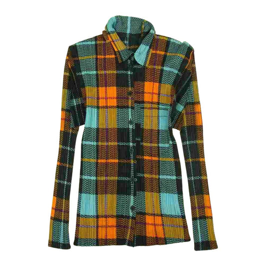 PLEATS PLEASE プリーツプリーズ イッセイミヤケ PP61-JG413 プリーツ加工 スカーフ付き チェック ブラウス  マルチカラー系 3【美品】【中古】