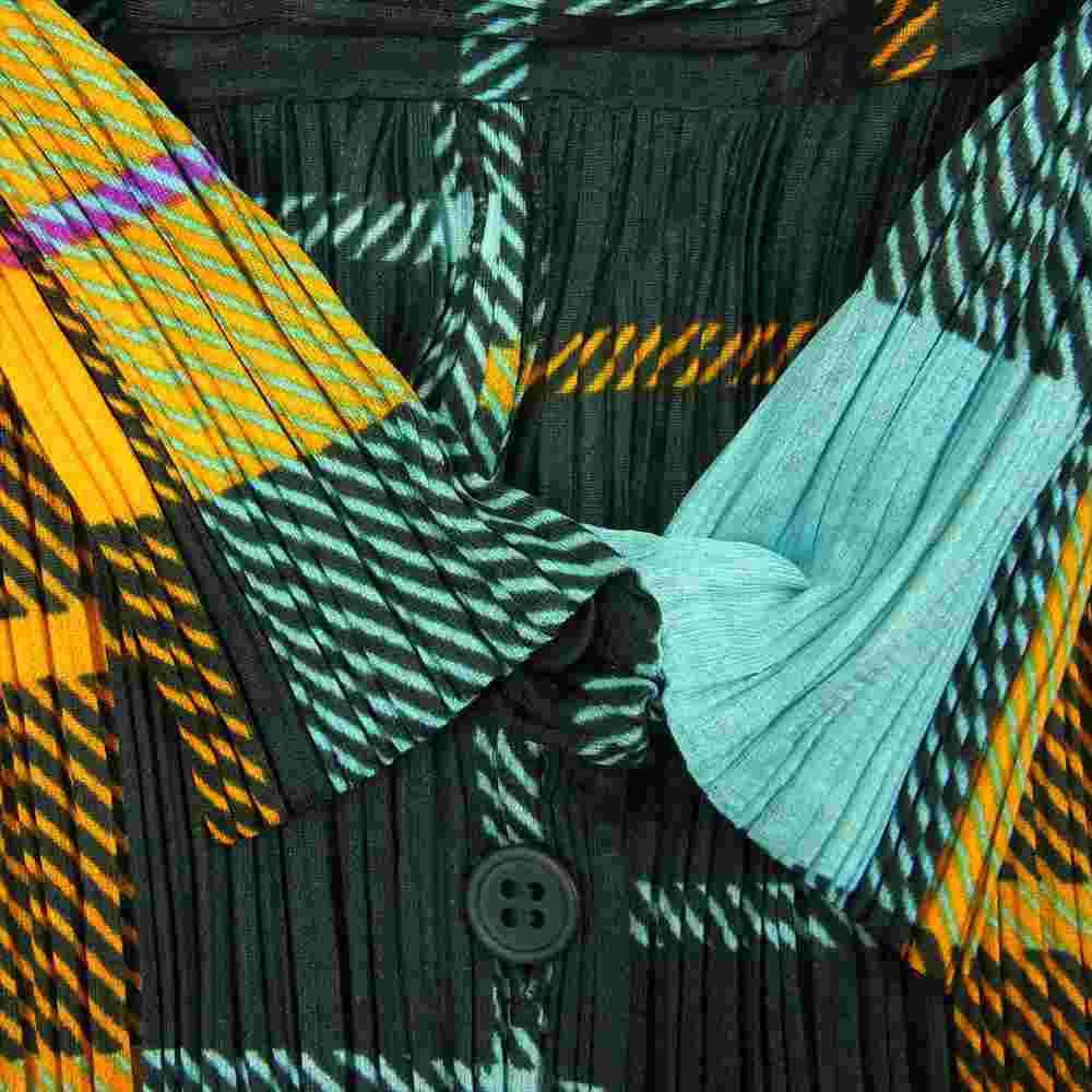 PLEATS PLEASE プリーツプリーズ イッセイミヤケ PP61-JG413 プリーツ加工 スカーフ付き チェック ブラウス  マルチカラー系 3【美品】【中古】