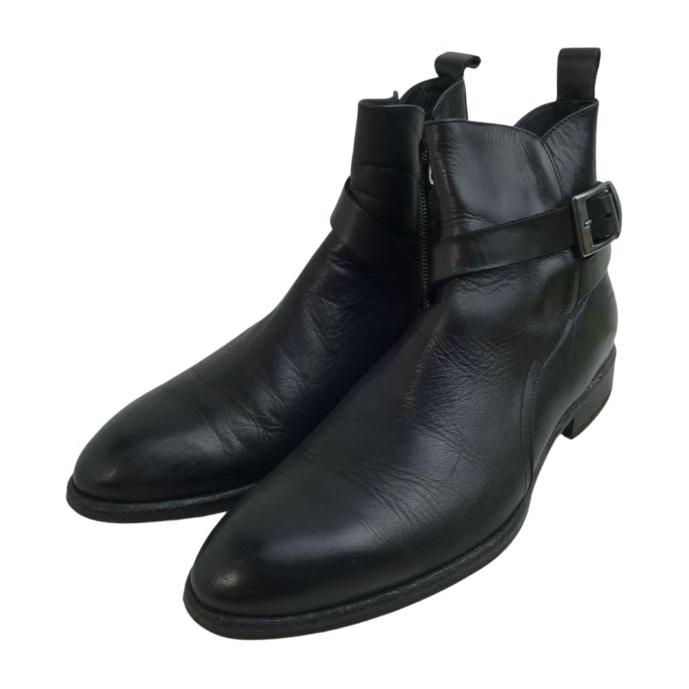 ルカグロッシ イタリア製 サイドジップ ベルト レザー ブーツ ブラック系【中古】