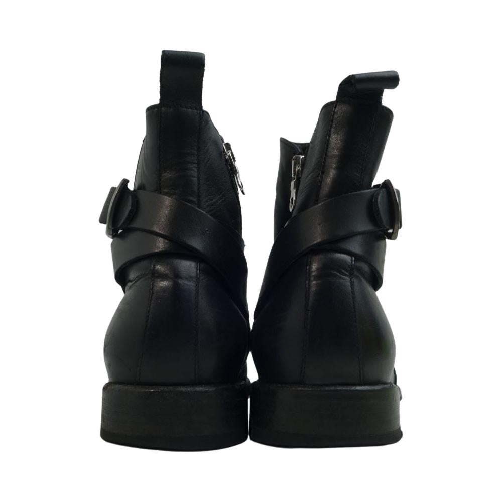 ルカグロッシ イタリア製 サイドジップ ベルト レザー ブーツ ブラック系【中古】