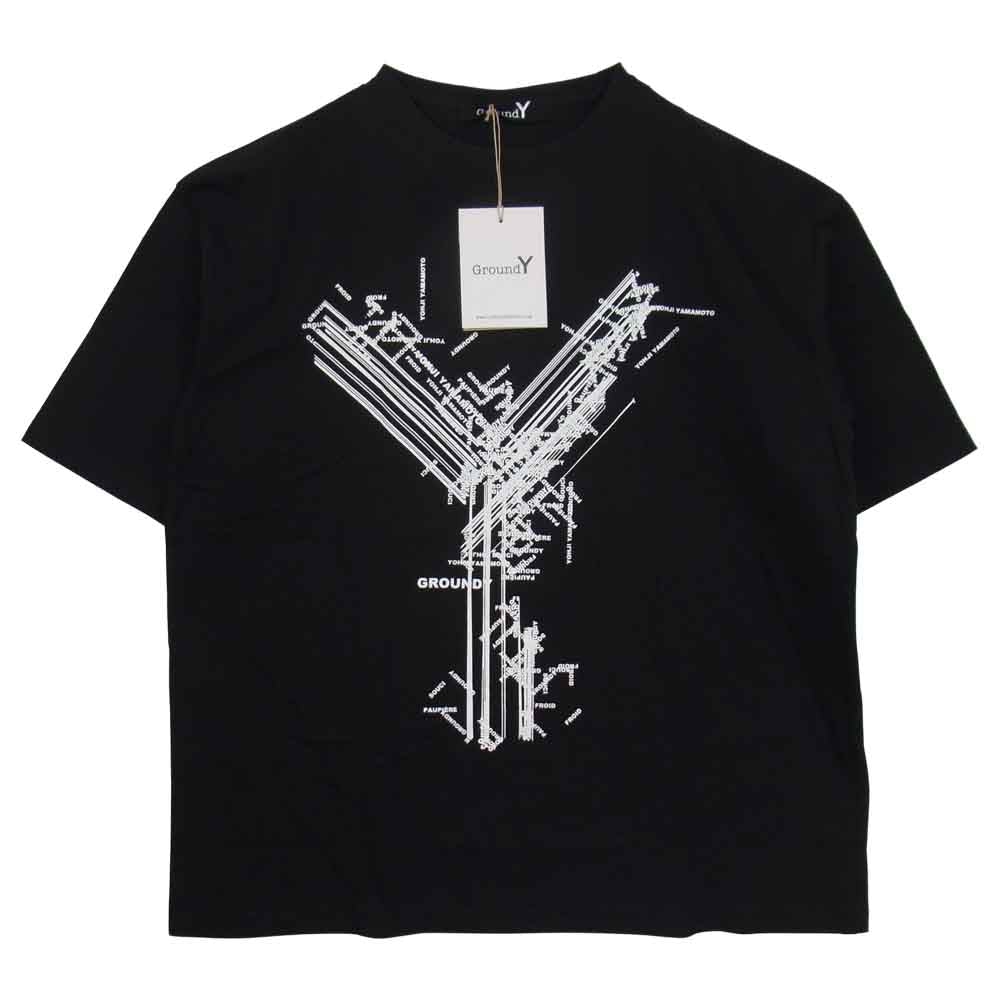 Yohji Yamamoto ヨウジヤマモト GroundY 20AW GR-T52-070 ベーシック ビッグ カットソー タイプB ロゴ プリント 半袖 Tシャツ【新古品】【未使用】【中古】