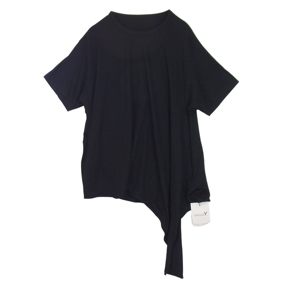 Yohji Yamamoto ヨウジヤマモト GroundY 20SS GN-T10-046 アシンメトリー ロング ドレープ カットソー 半袖 Tシャツ ブラック系 3【美品】【中古】