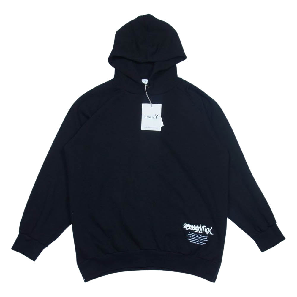 Yohji Yamamoto ヨウジヤマモト GroundY GA-T75-079 Upside Down LOGO Side Zipper Hoodie ロゴ サイドジップ フーディ パーカー ブラック系 3【美品】【中古】