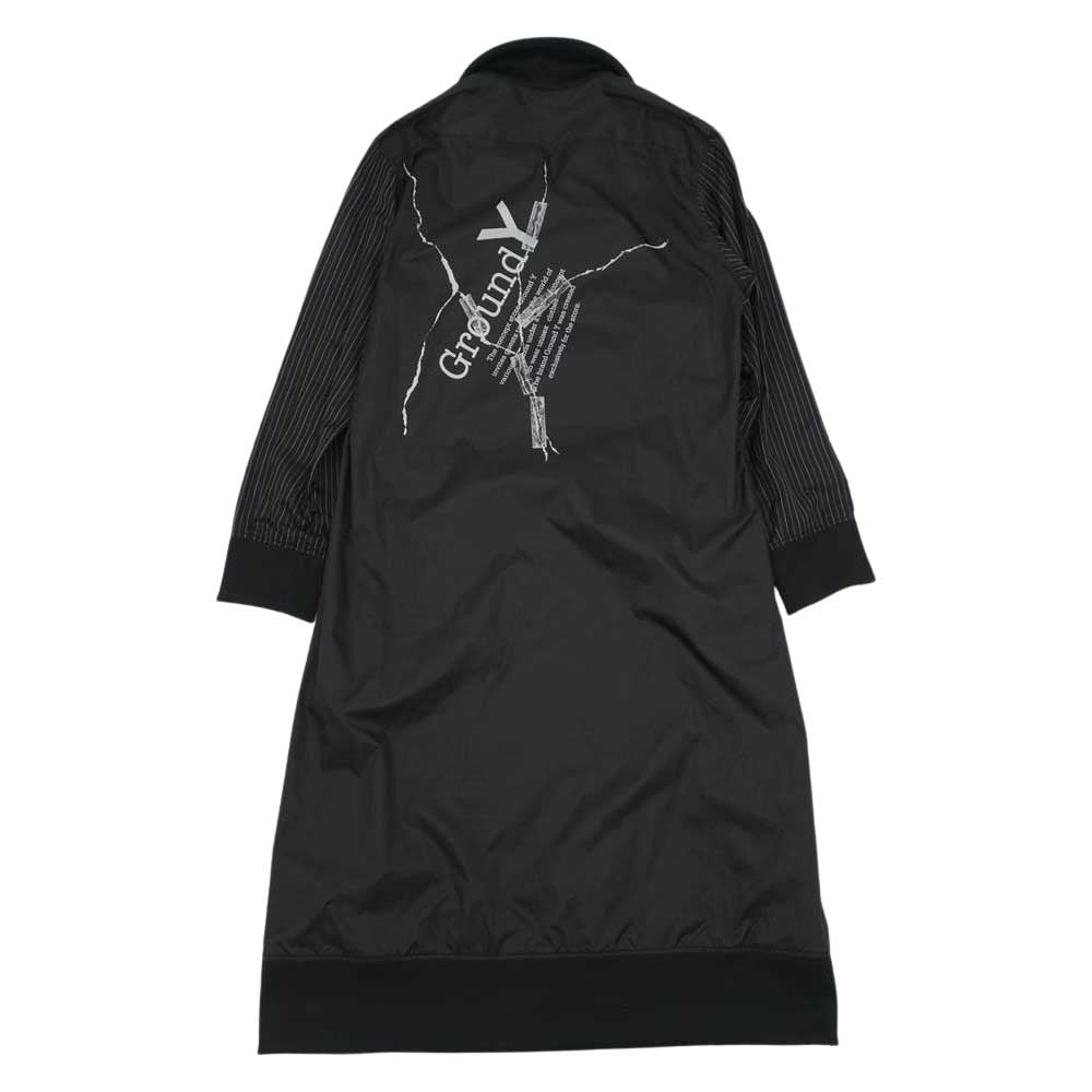 Yohji Yamamoto ヨウジヤマモト GorundY GG-B05-900 Taffeta Rib Collar Long Shirt タフタ リブ カラー ロング シャツ ブラック系 3【新古品】【未使用】【中古】