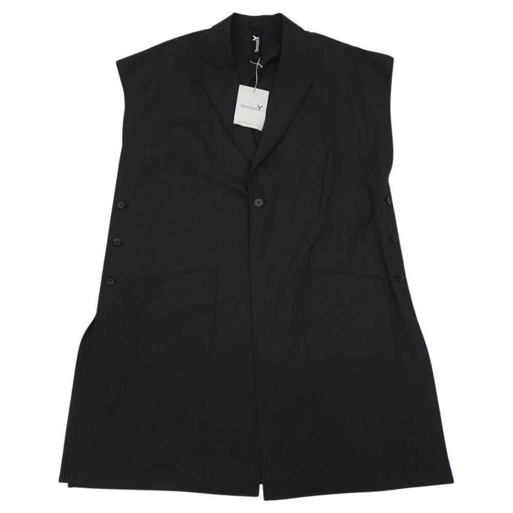 Yohji Yamamoto ヨウジヤマモト GroundY 22SS GG-D05-100 T/W gabardine Tailored poncho TWギャバジン ノースリーブ テーラード ポンチョ ブラック系 3【新古品】【未使用】【中古】