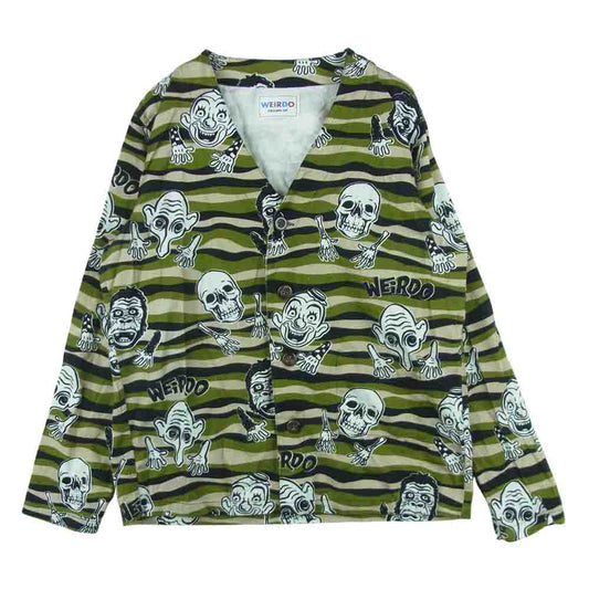 WEIRDO ウィアード WIBITZER L/S SHIRTS ウィビッツァー ノーカラー 総柄 長袖 シャツ グリーン系 ベージュ系 ブラック系 L【中古】
