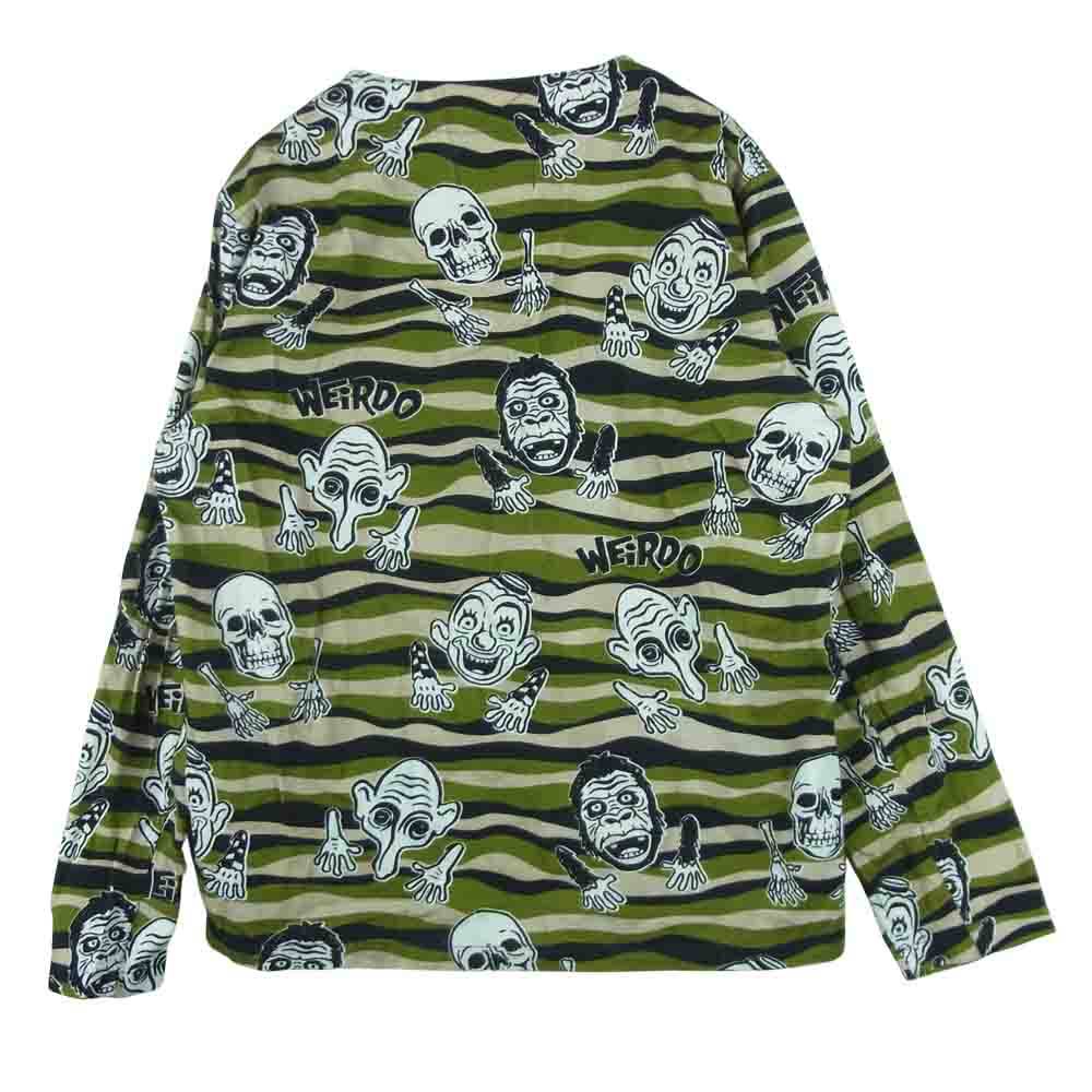 WEIRDO ウィアード WIBITZER L/S SHIRTS ウィビッツァー ノーカラー 総柄 長袖 シャツ グリーン系 ベージュ系 ブラック系 L【中古】