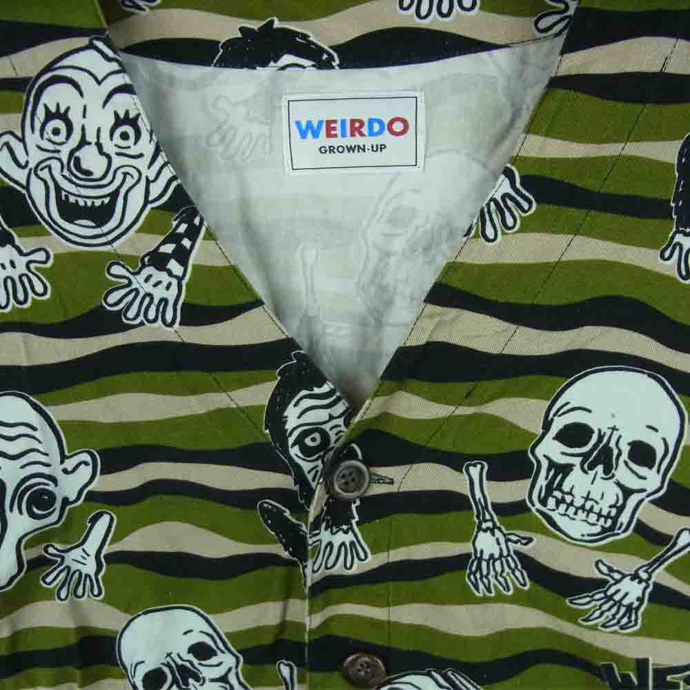 WEIRDO ウィアード WIBITZER L/S SHIRTS ウィビッツァー ノーカラー 総柄 長袖 シャツ グリーン系 ベージュ系 ブラック系 L【中古】