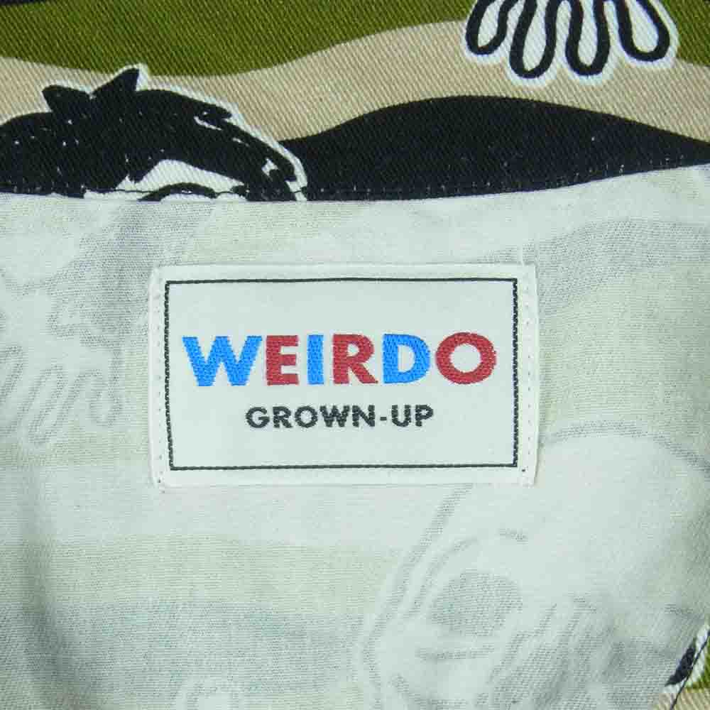 WEIRDO ウィアード WIBITZER L/S SHIRTS ウィビッツァー ノーカラー 総柄 長袖 シャツ グリーン系 ベージュ系 ブラック系 L【中古】