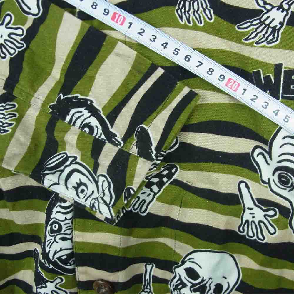 WEIRDO ウィアード WIBITZER L/S SHIRTS ウィビッツァー ノーカラー 総柄 長袖 シャツ グリーン系 ベージュ系 ブラック系 L【中古】