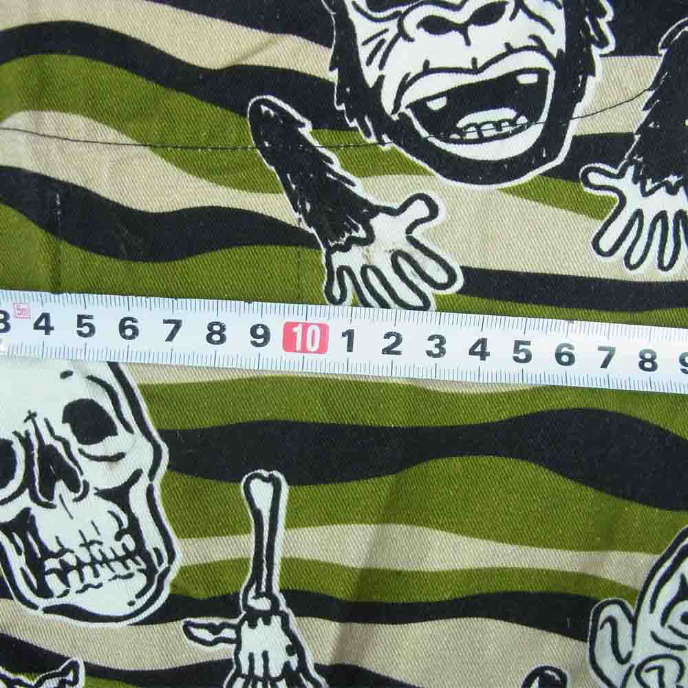 WEIRDO ウィアード WIBITZER L/S SHIRTS ウィビッツァー ノーカラー 総柄 長袖 シャツ グリーン系 ベージュ系 ブラック系 L【中古】