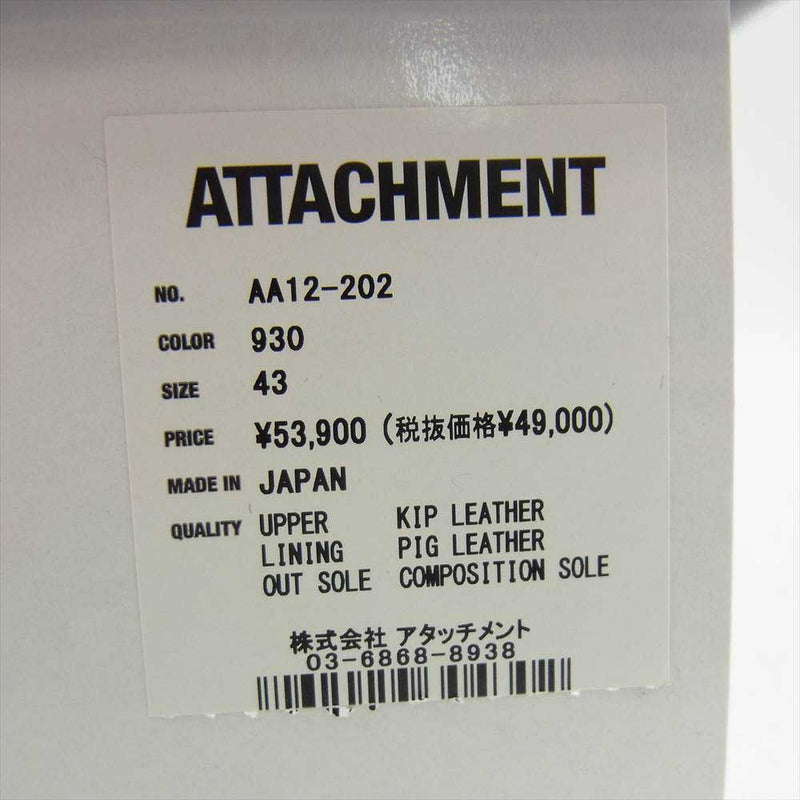ATTACHMENT アタッチメント AA12-202 COW LEATHER BACK ZIP SNEAKERS