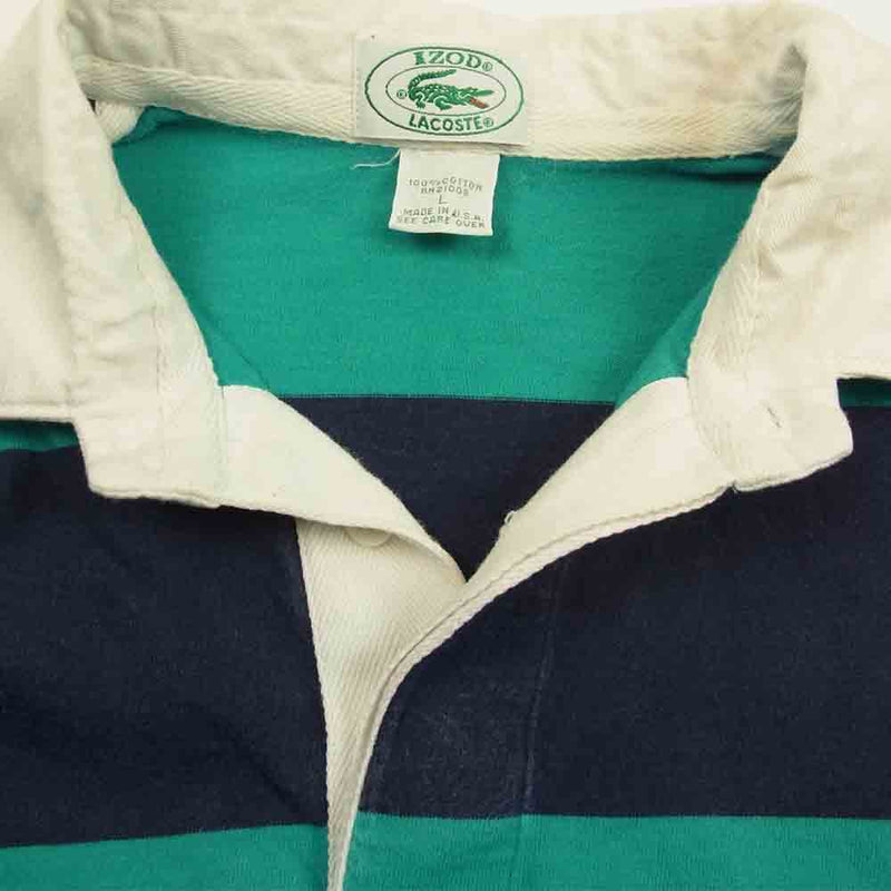 アイゾッド ラコステ ヴィンテージ 80s 90s USA製 ラガーシャツ グリーン系 ネイビー系 L【中古】
