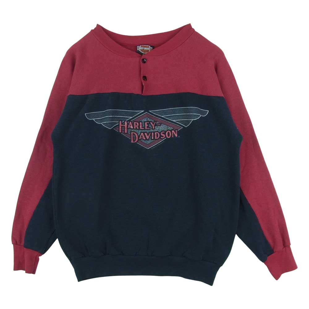 ハーレーダビッドソン ヴィンテージ ヘンリーネック スウェット レッド系 ブラック系 L【中古】