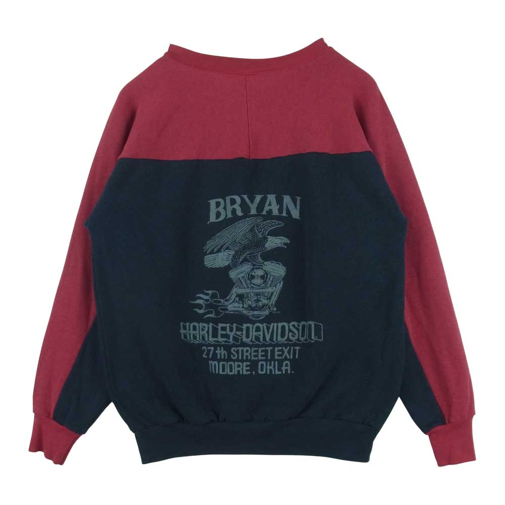 ハーレーダビッドソン ヴィンテージ ヘンリーネック スウェット レッド系 ブラック系 L【中古】