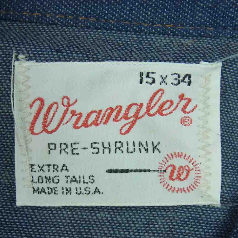 Wrangler ラングラー デッドストック 70s 27MW デニム ウエスタン 長袖 シャツ インディゴブルー系 15 × 34【新古品】【未使用】【中古】