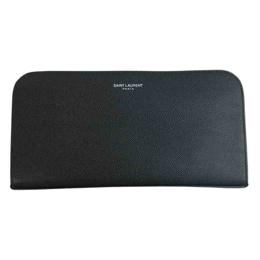 SAINT LAURENT サンローラン 534290 BTY0N 1000 ラウンドジップ ファスナー グレイン 長財布 ブラック系【美品】【中古】