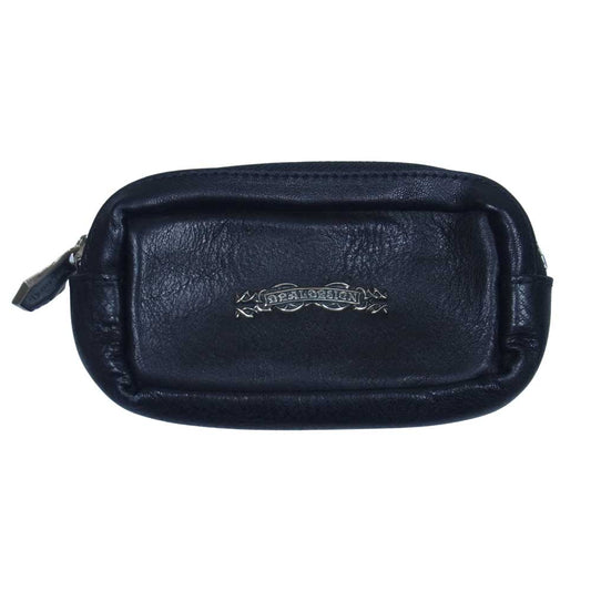 DEAL DESIGN ディールデザイン レザー シルバー ロゴプレート ジップ ポーチ ブラック系【中古】