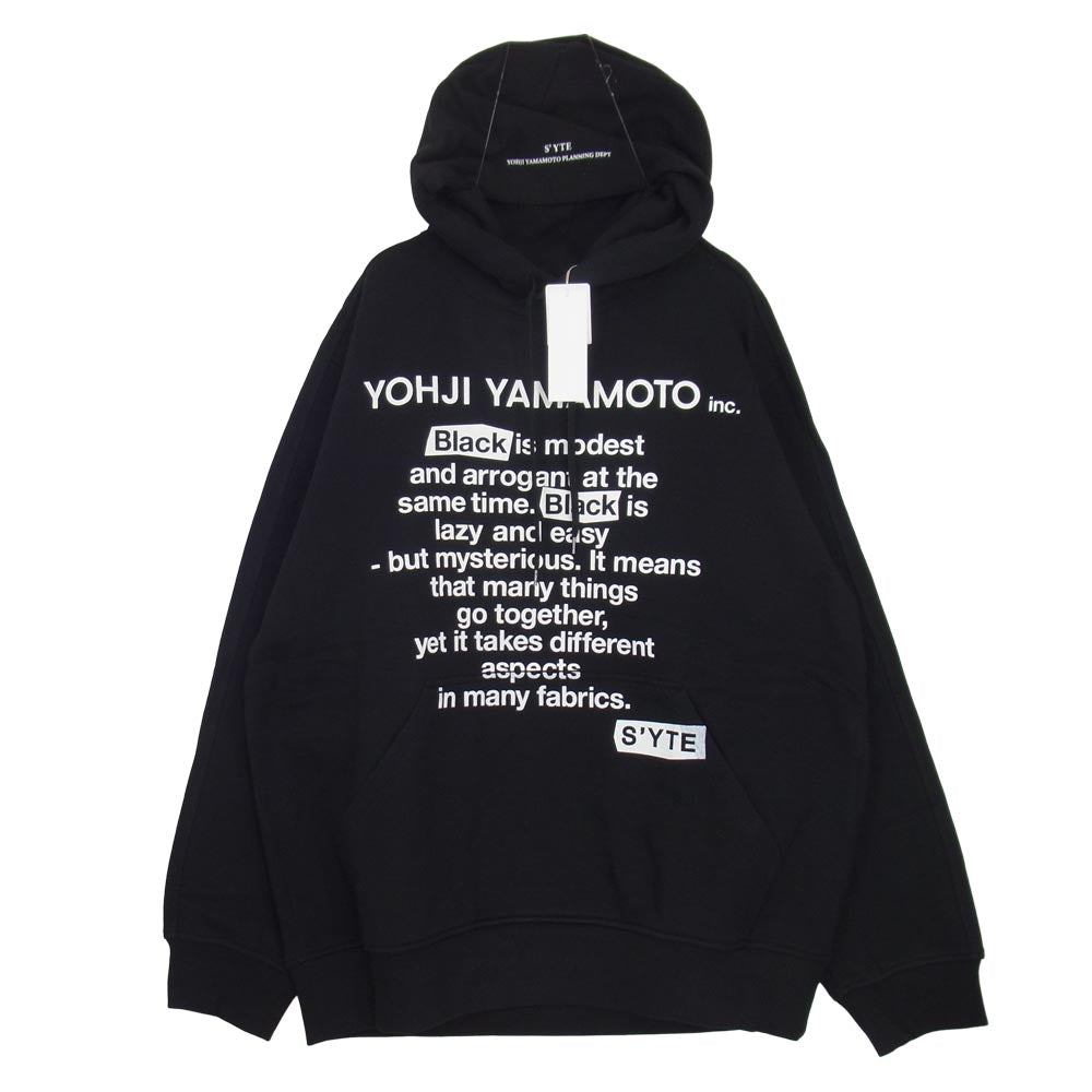 Yohji Yamamoto ヨウジヤマモト S'YTE UC-T72-019 French Terry Stitch Work Message＆Crow Hoodie プルオーバー パーカー ブラック系 4【新古品】【未使用】【中古】