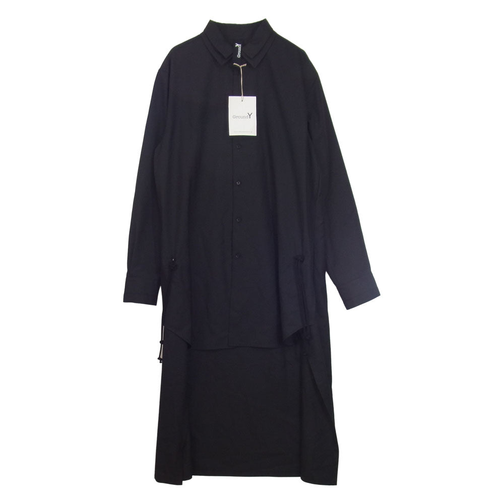 Yohji Yamamoto ヨウジヤマモト GroundY GA-B06-100 TW ギャバジン バック ロング レングス シャツ ブラック系 03【新古品】【未使用】【中古】