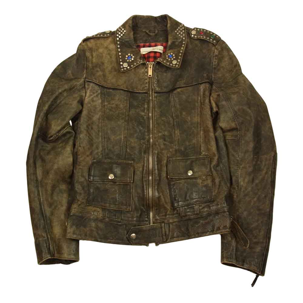 GOLDEN GOOSE ゴールデングース 909662 国内正規品 イタリア製 ヴィンテージ加工 シープレザー スタッズ ライダース ジャケット ブラック系 S【中古】