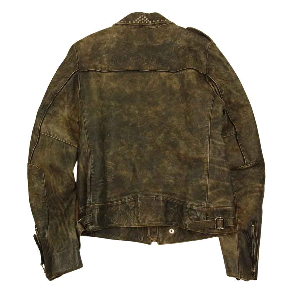 GOLDEN GOOSE ゴールデングース 909662 国内正規品 イタリア製 ヴィンテージ加工 シープレザー スタッズ ライダース ジャケット ブラック系 S【中古】