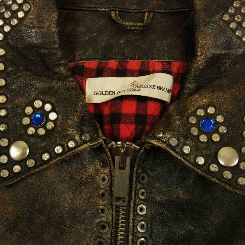 GOLDEN GOOSE ゴールデングース 909662 国内正規品 イタリア製 ヴィンテージ加工 シープレザー スタッズ ライダース ジャケット ブラック系 S【中古】