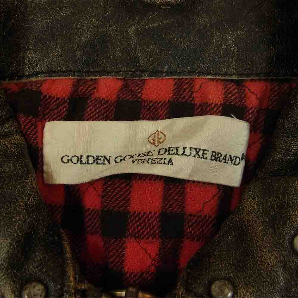 GOLDEN GOOSE ゴールデングース 909662 国内正規品 イタリア製 ヴィンテージ加工 シープレザー スタッズ ライダース ジャケット ブラック系 S【中古】