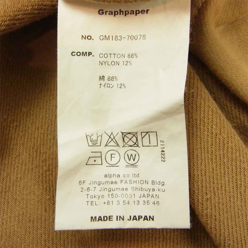 GRAPHPAPER グラフペーパー GM183-70078 18AW L/S Pocket Sweat Tee 胸ポケット スウェット カットソー  ブラウン系 F【中古】