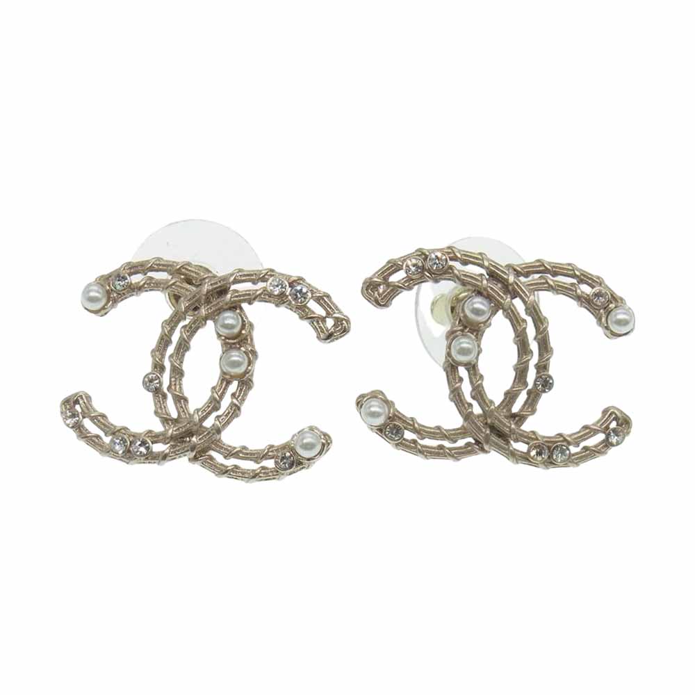 CHANEL シャネル ココマーク フェイクパール ピアス ゴールド系【中古】
