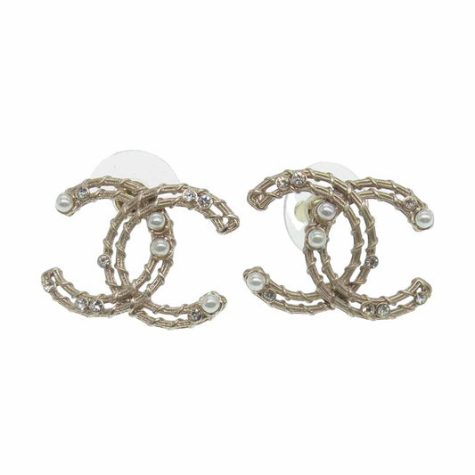CHANEL シャネル ココマーク フェイクパール ピアス ゴールド系【中古】