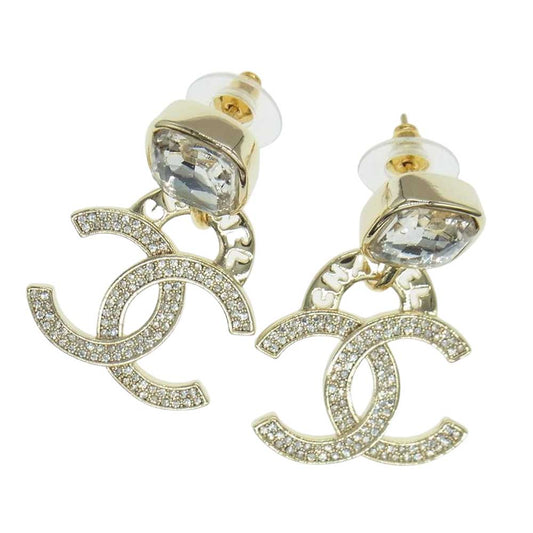 CHANEL シャネル ココマーク クリスタル ストーン ピアス ゴールド系【中古】