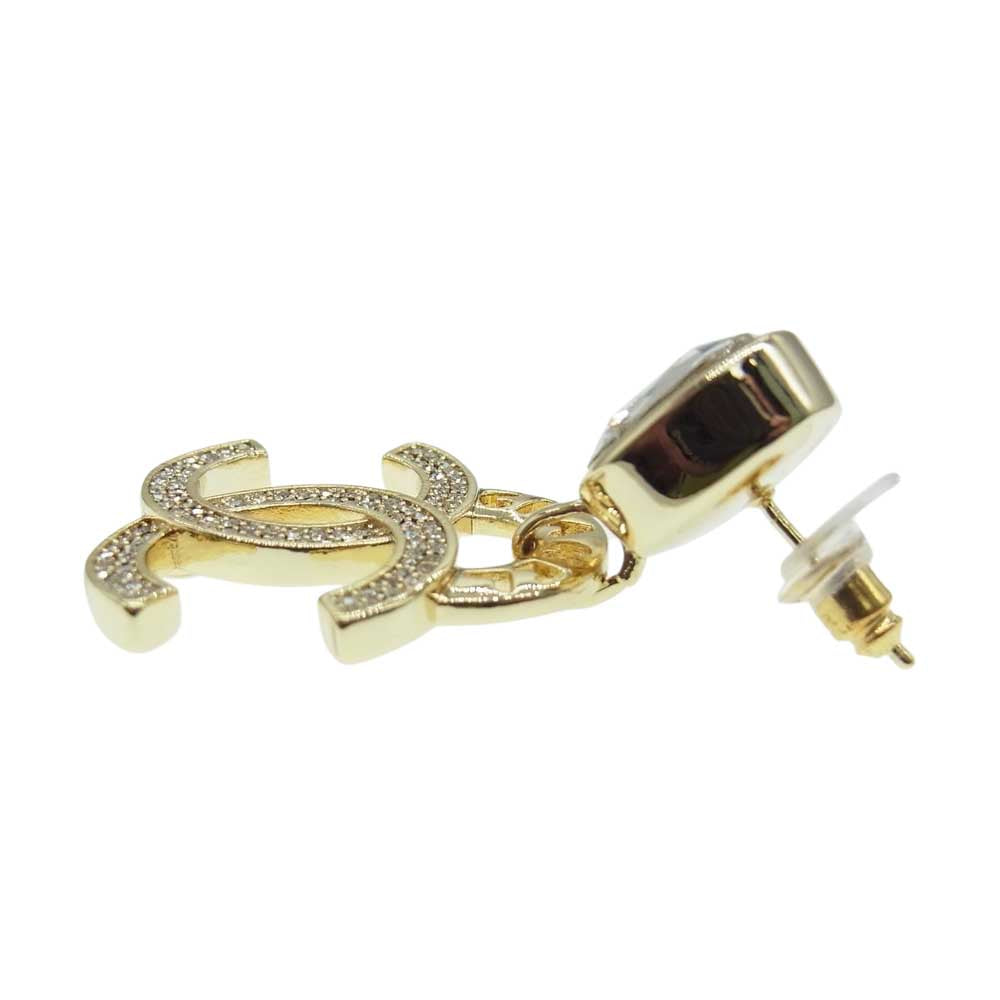 CHANEL シャネル ココマーク クリスタル ストーン ピアス ゴールド系【中古】