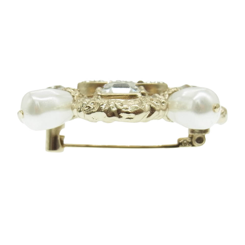 CHANEL シャネル F22C ストラス パール ココマークブローチ ゴールド系【中古】
