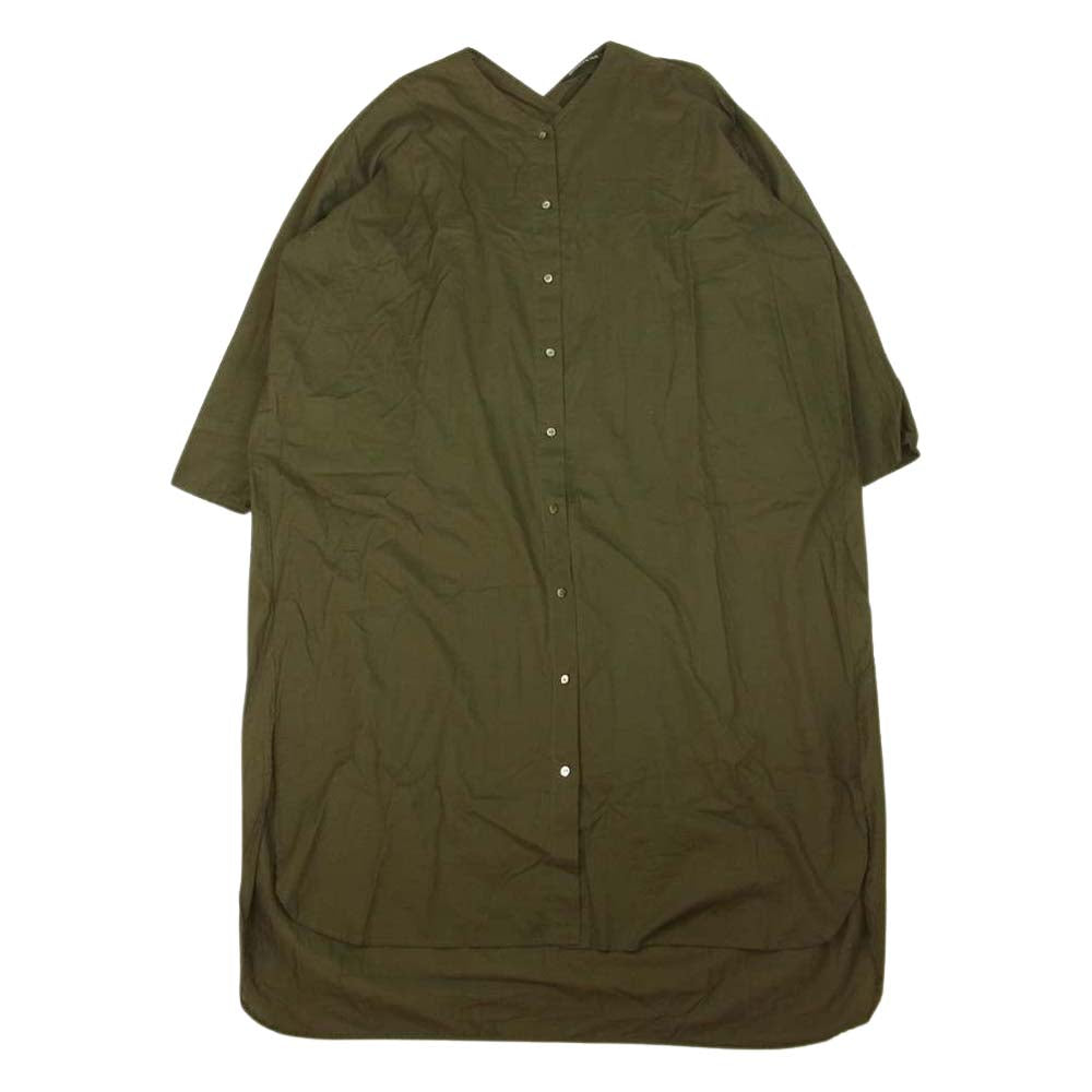 ミズイロインド バック編み上げ 長袖 シャツ ワンピース モスグリーン系【中古】