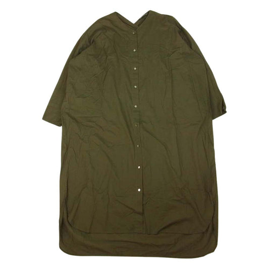 ミズイロインド バック編み上げ 長袖 シャツ ワンピース モスグリーン系【中古】