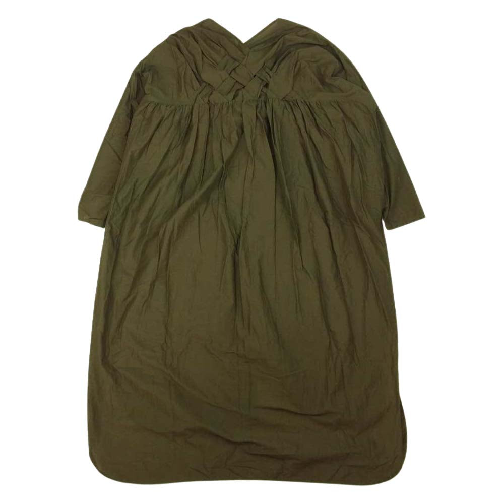 ミズイロインド バック編み上げ 長袖 シャツ ワンピース モスグリーン系【中古】