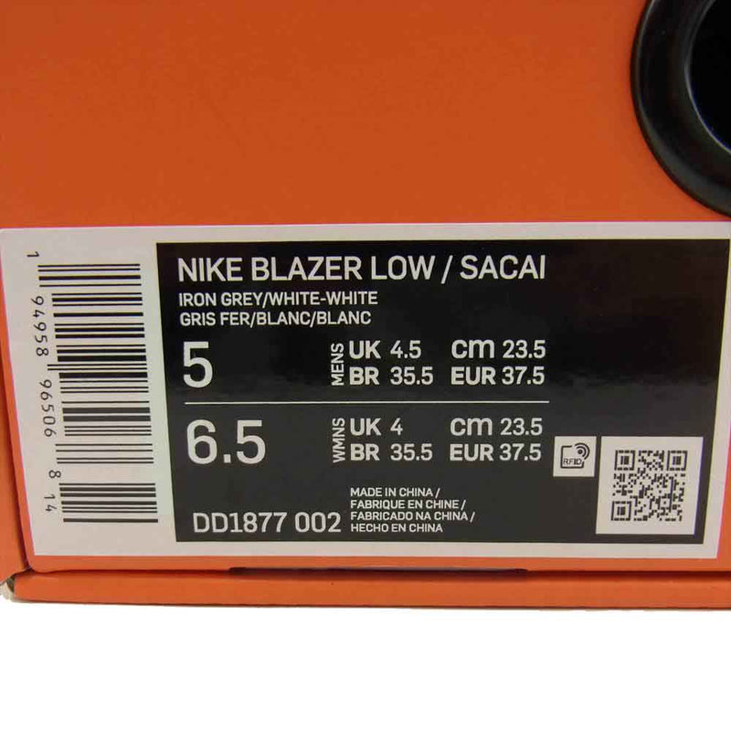 NIKE ナイキ Sacai DD1877-002 BLAZER LOW ブレーザー ロー アイアン グレー系 ホワイト系 23.5cm【中古】
