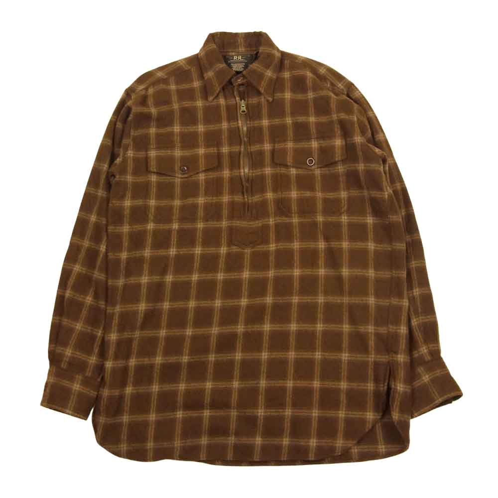 RRL ダブルアールエル 90s 三ツ星タグ チェック ハーフジップ プルオーバー シャツ ブラウン系 S【中古】