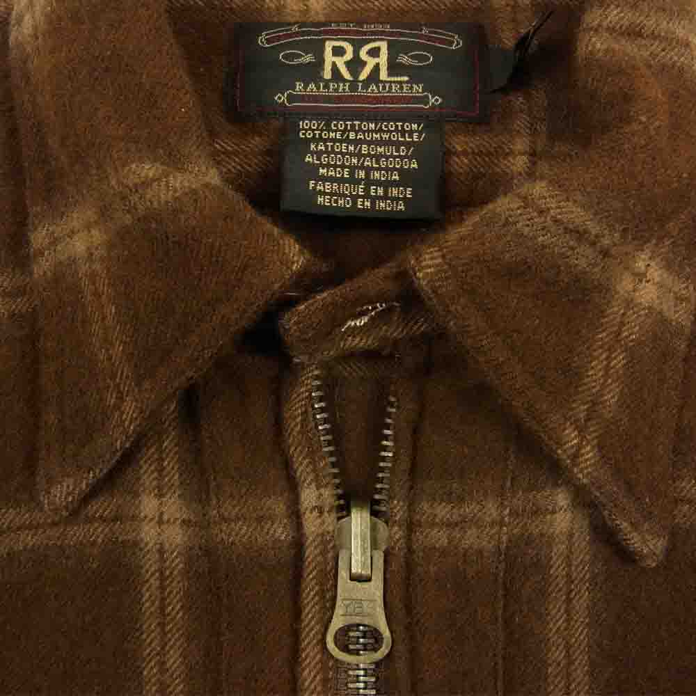 RRL ダブルアールエル 90s 三ツ星タグ チェック ハーフジップ プルオーバー シャツ ブラウン系 S【中古】
