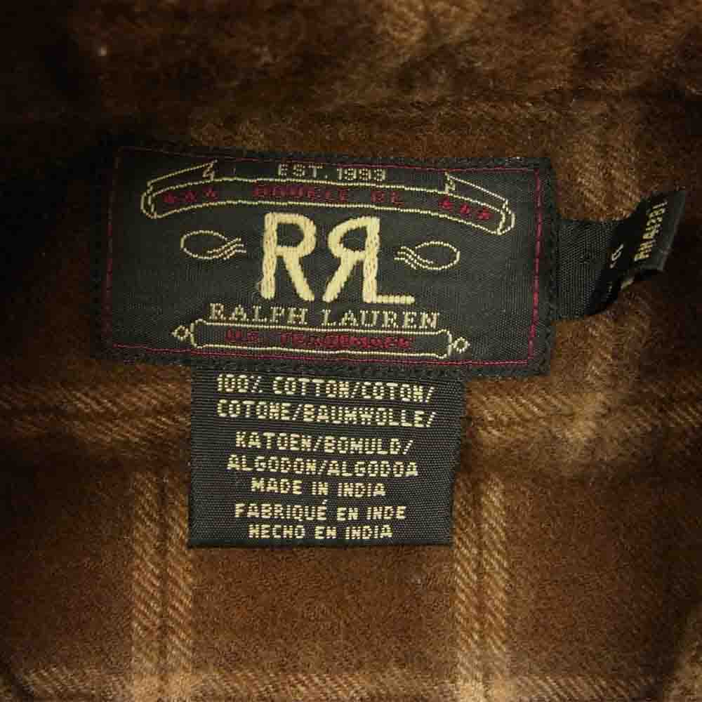 RRL ダブルアールエル 90s 三ツ星タグ チェック ハーフジップ プルオーバー シャツ ブラウン系 S【中古】