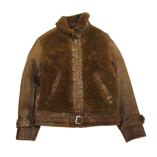 RRL ダブルアールエル 国内正規品 EDDINGTON JACKET ヴィンテージ加工 グリズリージャケット 熊ジャン レザー ジャケット ブラウン系 S【新古品】【未使用】【中古】
