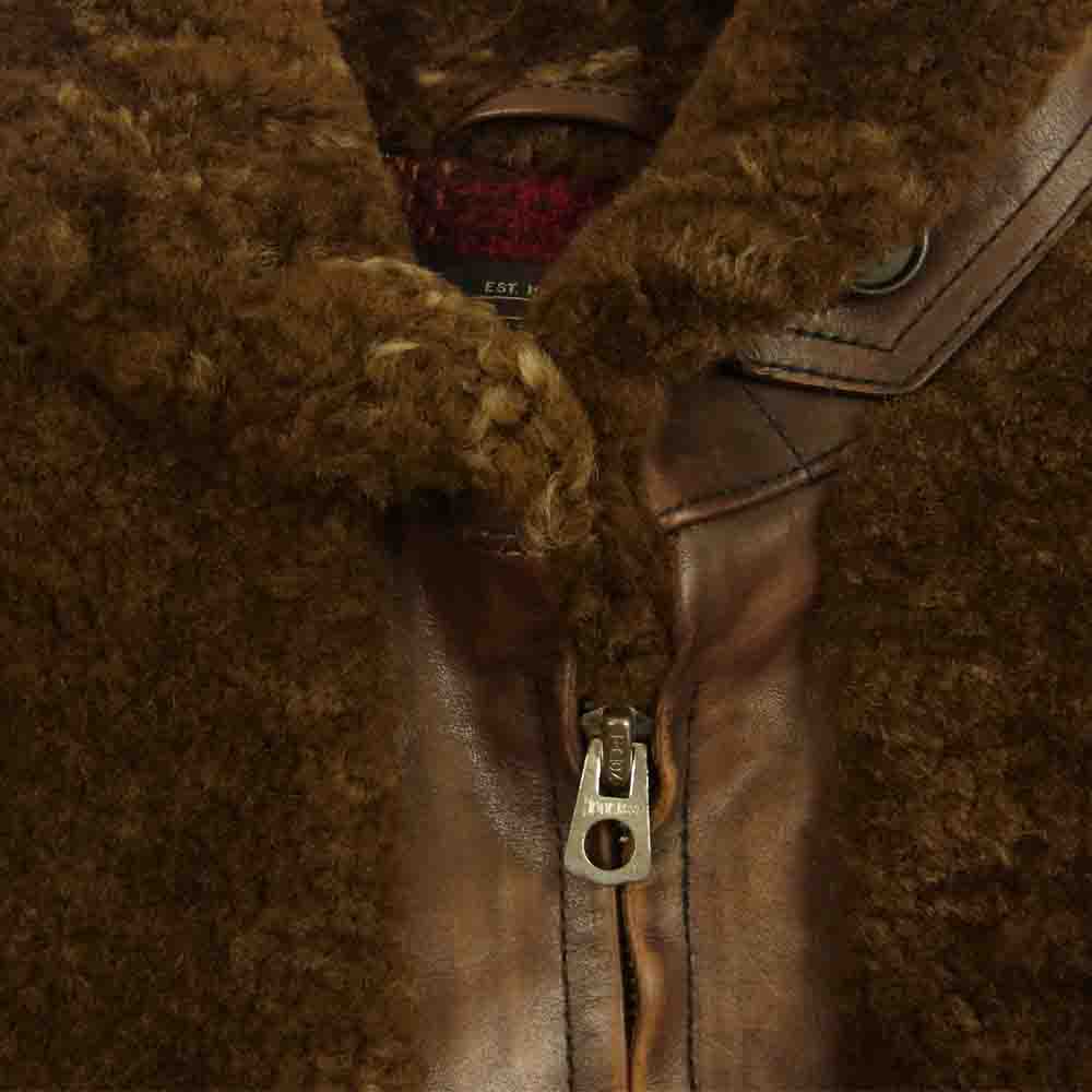 キャメル美品　AKMボルドー シープレザー グリズリー ジャケット熊ジャン RRL ダブルアールエル 国内正規品 EDDINGTON JACKET ヴィンテージ加工