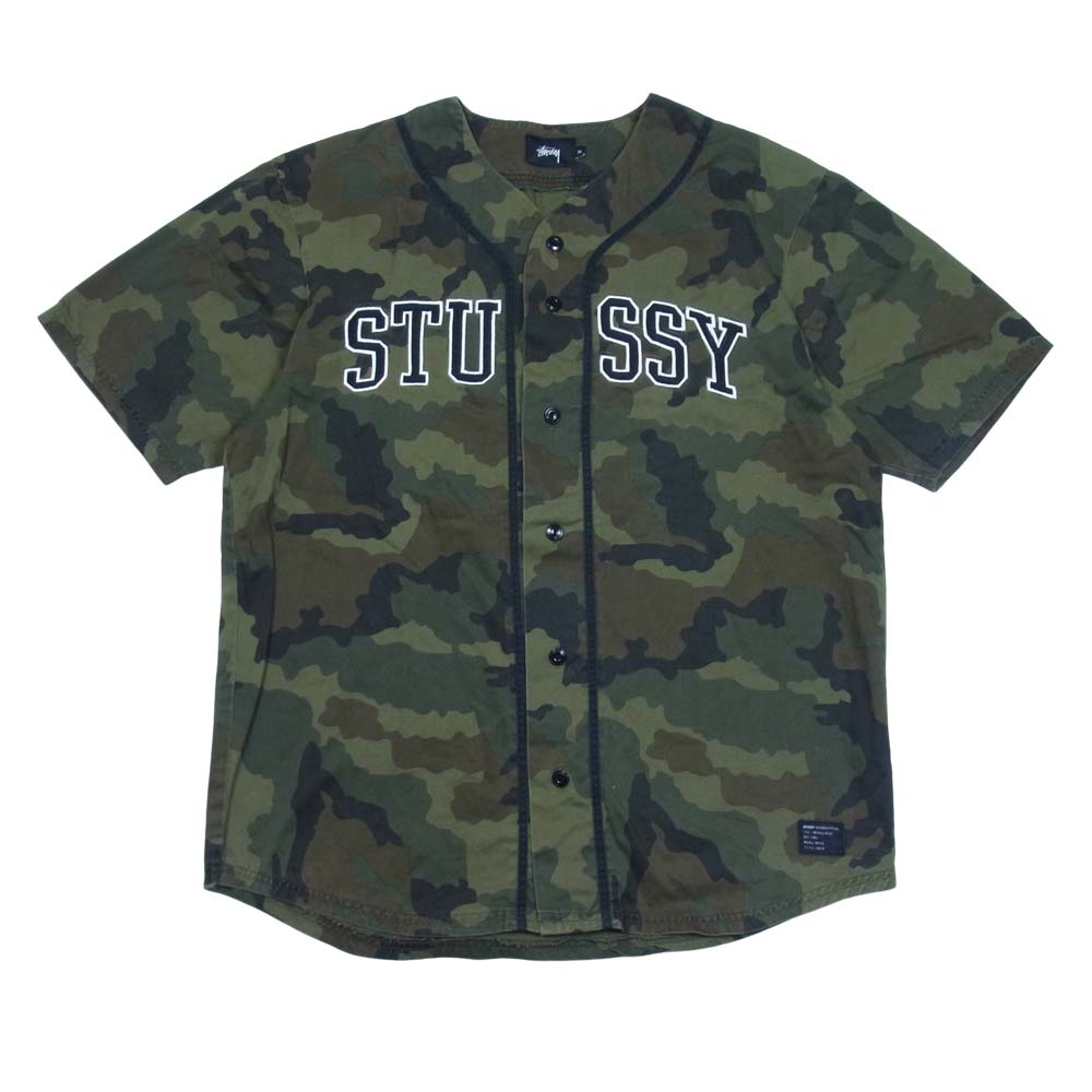 STUSSY ステューシー カモ柄 ベースボールシャツ カーキ系 XL【中古