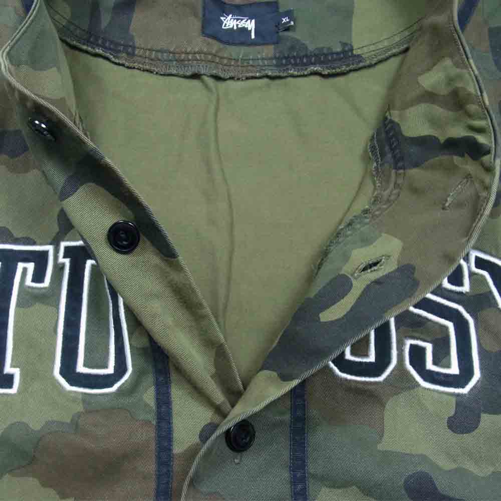 STUSSY ステューシー カモ柄 ベースボールシャツ カーキ系 XL【中古】