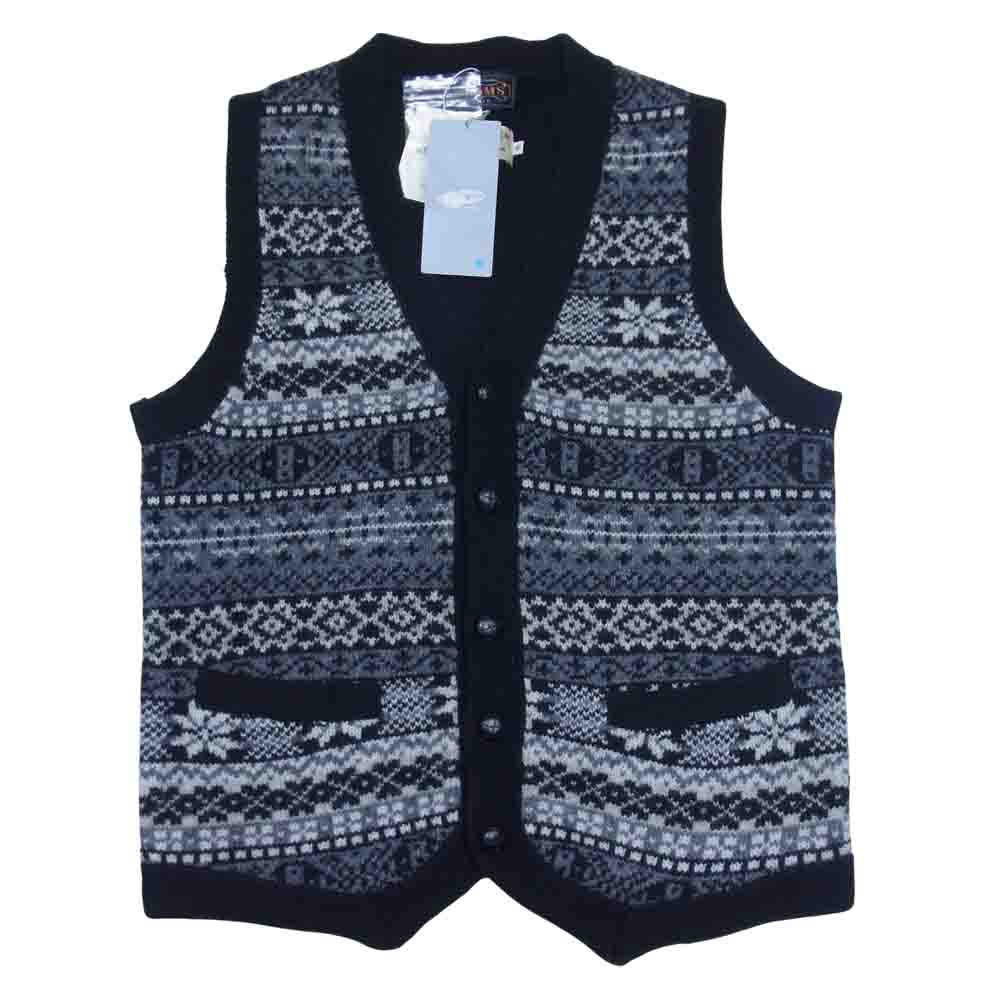 BEAMS ビームス × GIM ジム 別注 ISLE ニット ベスト ブラック系 S【新古品】【未使用】【中古】
