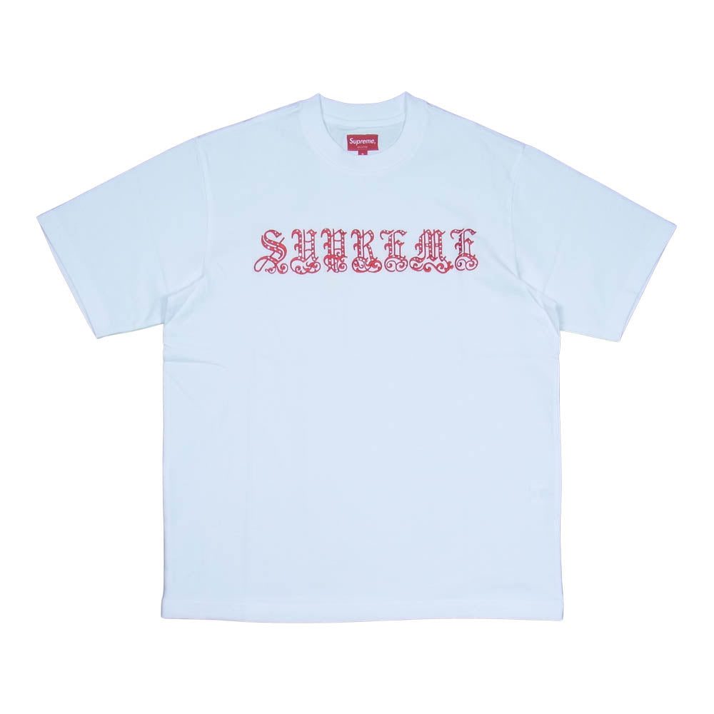 Supreme シュプリーム 21SS Old English Rhinestone S/S Top オールドイングリッシュ リネンストーン 半袖Tシャツ ホワイト系 S【新古品】【未使用】【中古】