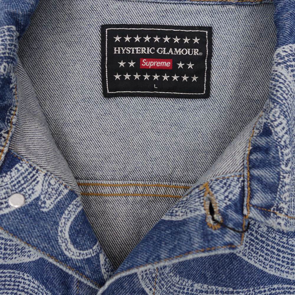 Supreme シュプリーム 21SS × HYSTERIC GLAMOUR Snake Denim Trucker Jacket シュプリーム ヒステリックグラマー スネーク デニム トラッカー ジャケット インディゴブルー系 L【新古品】【未使用】【中古】